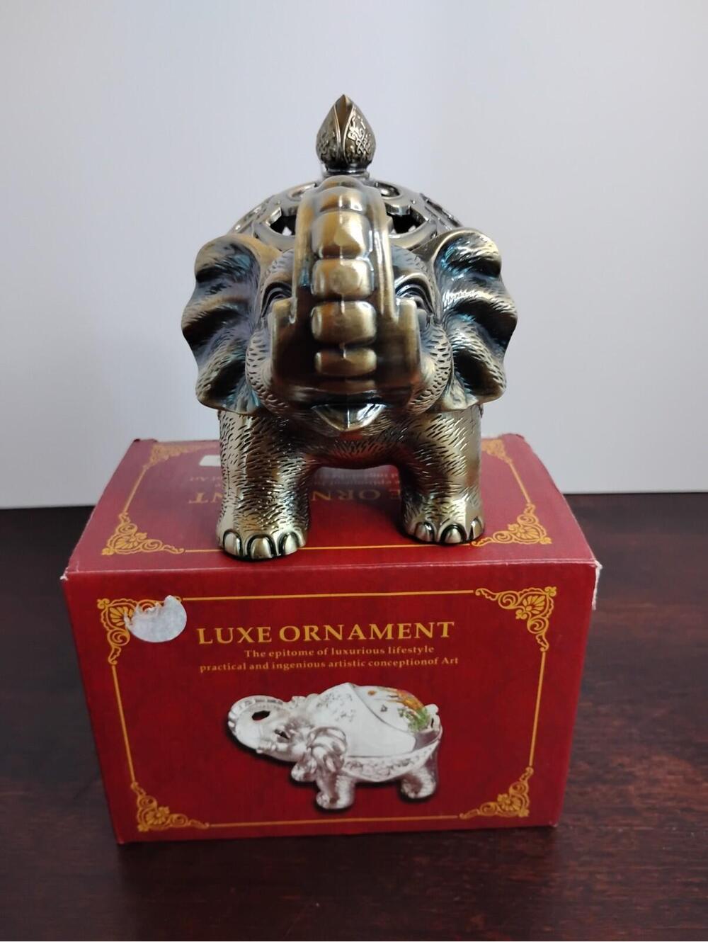 Lucky Luxe‎ Elephant Ornament Bronze Toned Decorative Home Accent Global Style - Picture 4 of 9